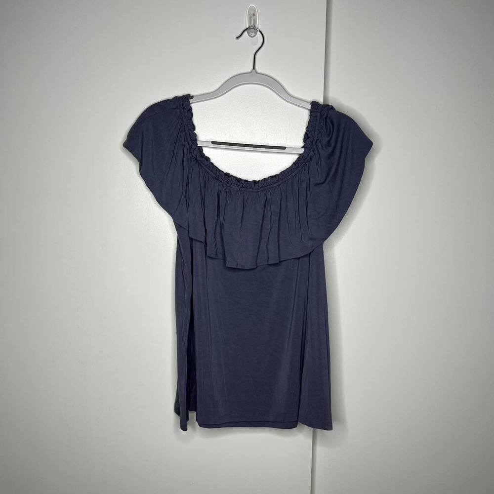 Abercrombie And Fitch Slinky Ruffle Off The Shoulder Blouse Gray Purple XL